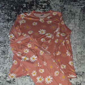 Women's Daisy-Print Long Sleeve Pajama Set - Rust Pink